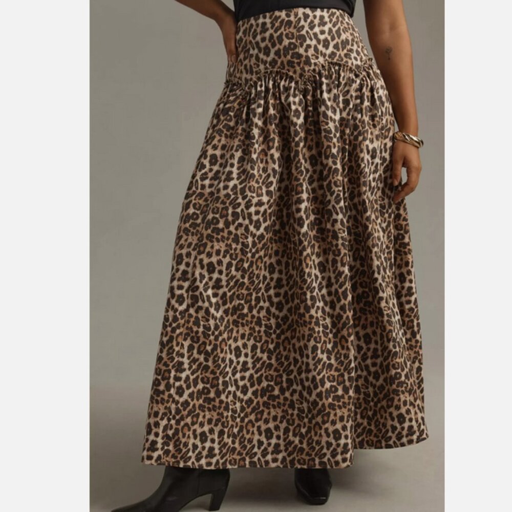 Anthropologie Mare Mare Basque-Waist Maxi Skirt Leopard Animal Print Size XL NWT - Picture 9 of 12